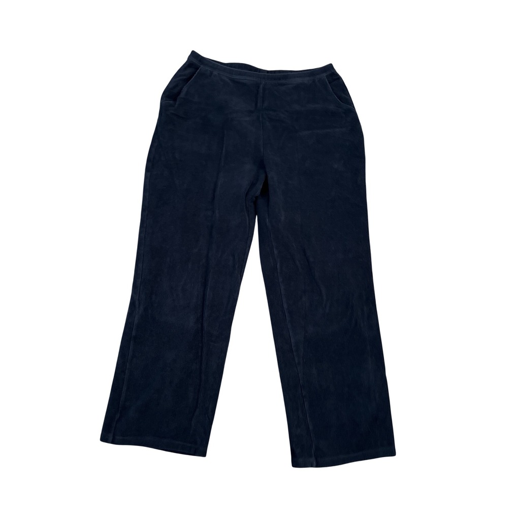 LL Bean Navy Blue Corduroy Wide Leg Pull On Pants Large Petite Stretch